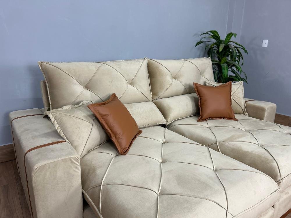 Sofá Retrátil e Reclinável Gran Bello 2.00m - Bege Veludo - Imagem 11