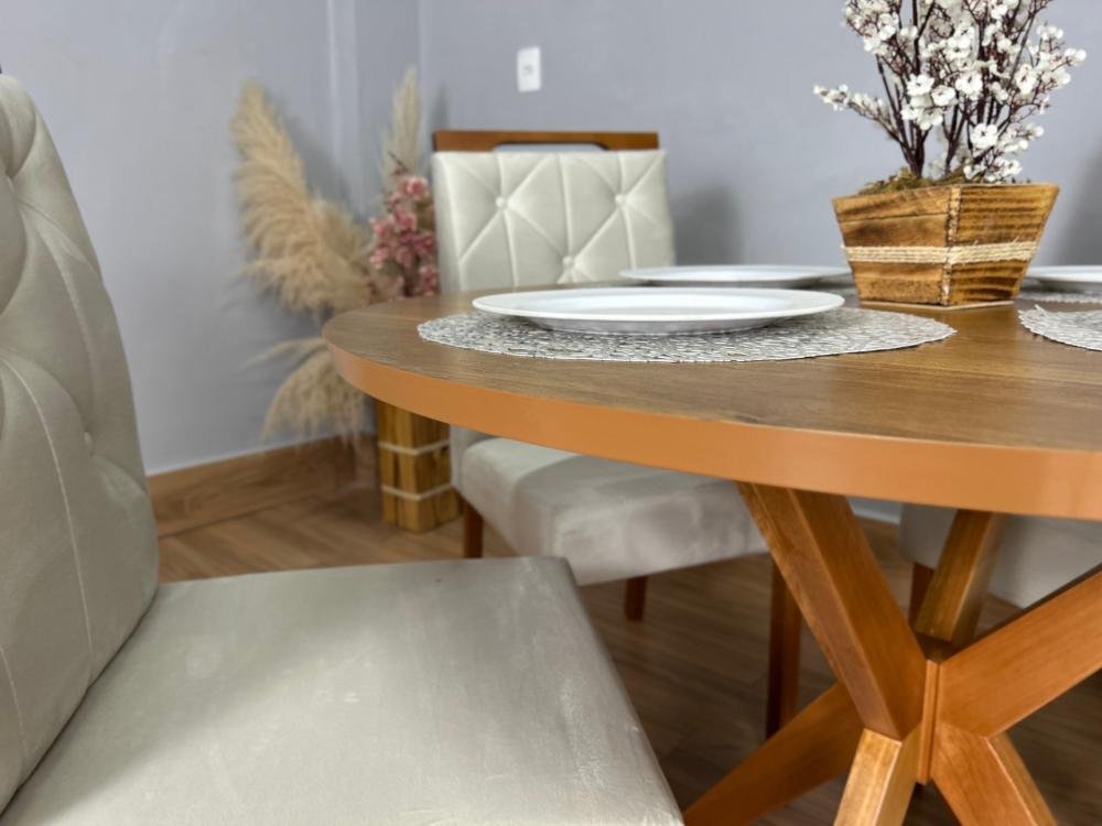 Mesa de Jantar Simpatia 1.08x1.08 Circular Com 4 cadeiras Jasmim - Cinamomo/Bege - Imagem 6