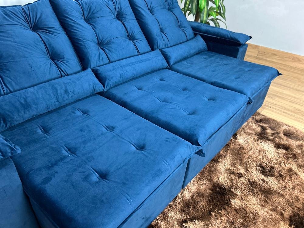 Sofá Retrátil Reclinável Atenas 2.70m - Azul Veludo - Imagem 6