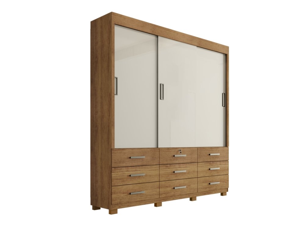 Guarda-Roupa Itapema II 3 portas de correr Sem espelho 9 gavetas - Cedro/areia FLEX - Imagem 2