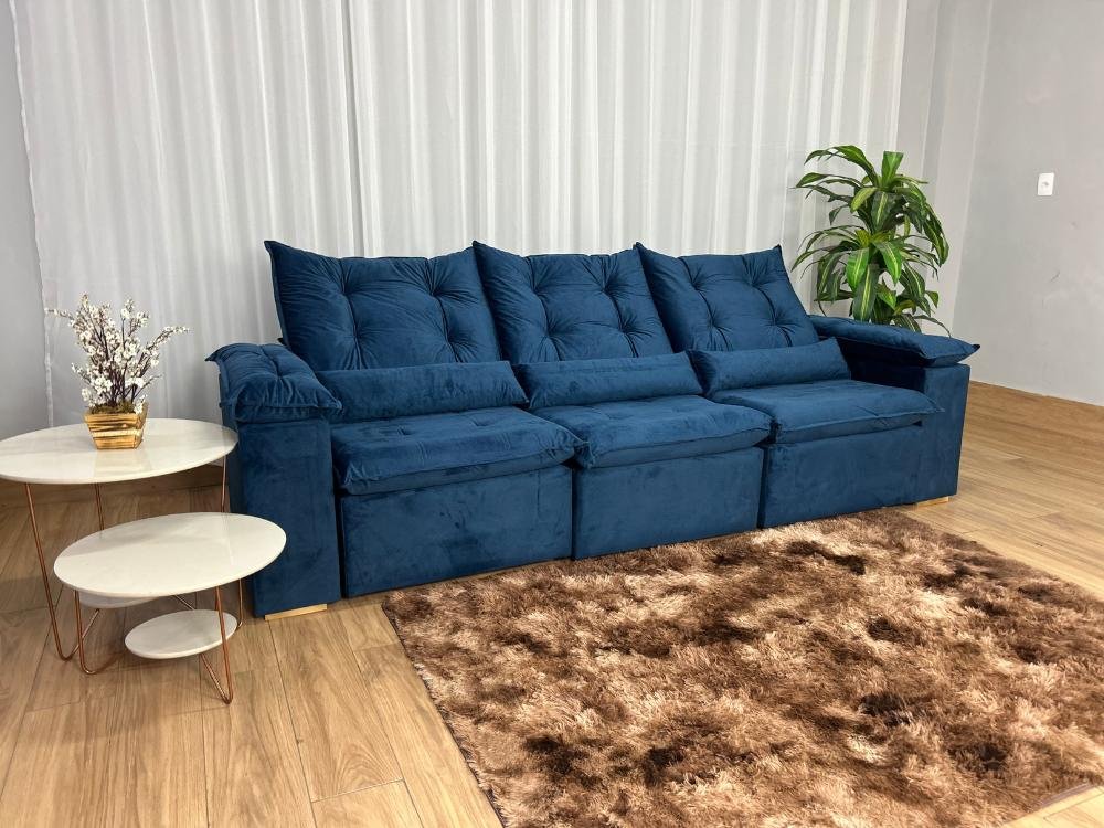 Sofá Retrátil Reclinável Atenas 2.70m - Azul Veludo - Imagem 2