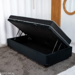 Box Baú Solt. Pop Veludo Preto Nature + Colchão Solt. Santé 100% Espuma D33 88x188x51 Nosso Sonho