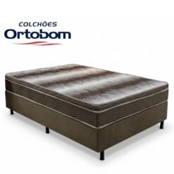 Box Casal Sued Marrom Nosso Sonho + Colchão Casal Ortopédico Light 138x188x62 - Ortobom