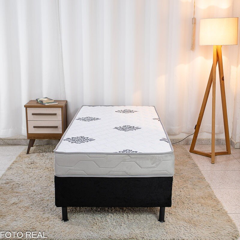 Box Solt. Sued Preto Nosso Sonho + Colchão Solteiro Confort Premium 88x188x55 D28 - Inovaflex - Imagem 2