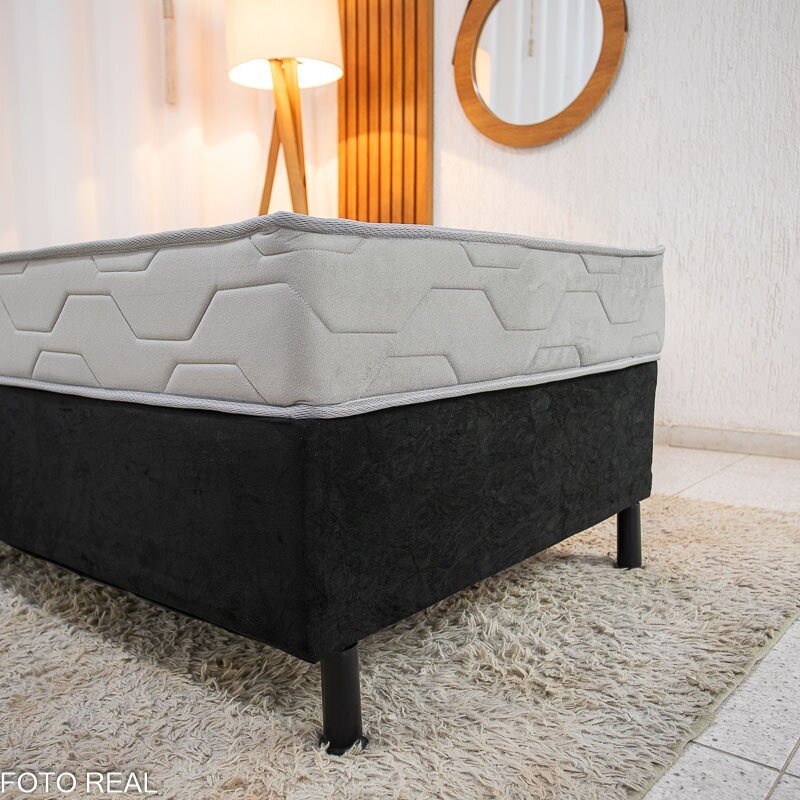 Box Solt. Sued Preto Nosso Sonho + Colchão Solteiro Confort Premium 88x188x55 D28 - Inovaflex - Imagem 3