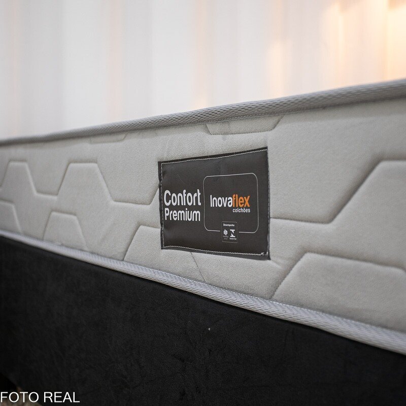 Box Solt. Sued Preto Nosso Sonho + Colchão Solteiro Confort Premium 88x188x55 D28 - Inovaflex - Imagem 4