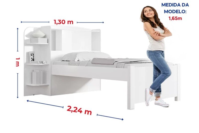 Cama Solteiro Milênio + Cama Auxiliar 2 Gavetas Branca - D Doro - Imagem 3