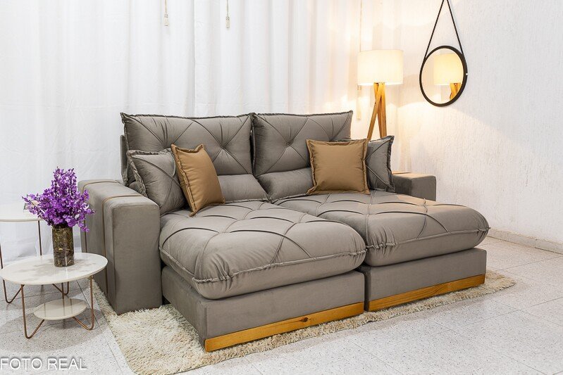 Sofá Retrátil Reclinável Gran Bello 2.30m Veludo Capuccino - Molas Ensacadas