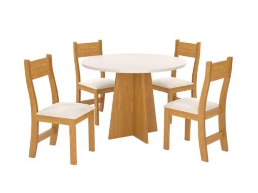 Mesa de Jantar Flipp Circular 0.90 Com 4 Cadeiras Brisa - Mel Blonde/Off white/Pastel - Imagem 2