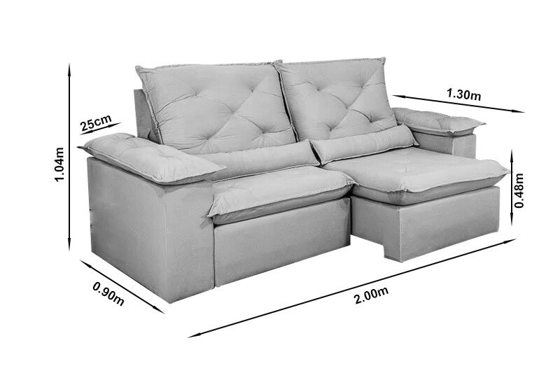 Sofá Retrátil Reclinável Roma 2.00m Veludo Cinza 20 - D28 Soft - Imagem 9