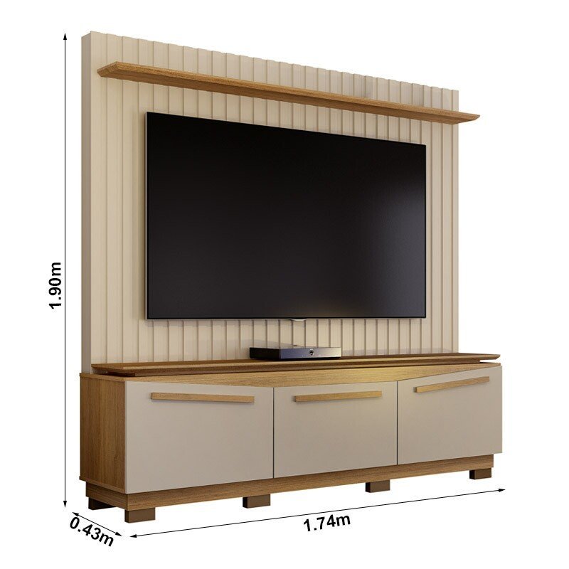 Home Montreal Larg. 1.74m Off/Cinamomo Painel Ripado para TV até 75" - Valdemoveis - Imagem 2