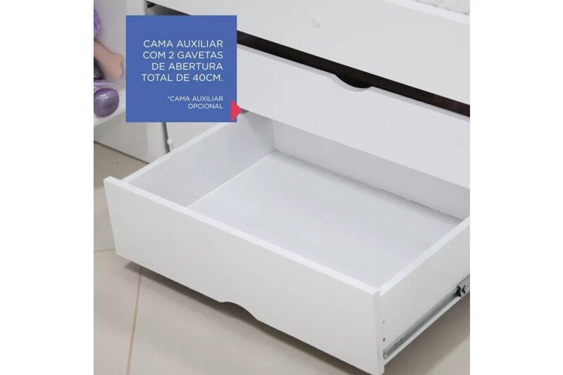 Cama Auxiliar Solteiro 2 Gavetas Branca 93x188x33 - D Doro - Imagem 3
