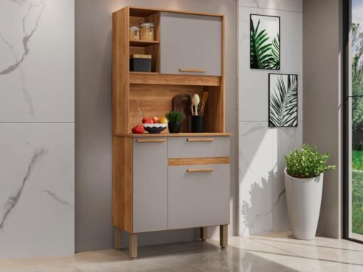 Armário Kit de Cozinha Lia 3 Portas 1 Gavetas - Cinamomo/Off White