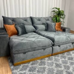 Sofá Retrátil Reclinável Pleno 2.10m - Cinza Veludo