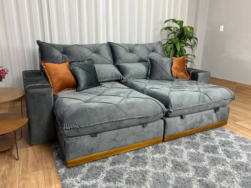 Sofá Retrátil Reclinável Pleno 2.10m - Cinza Veludo