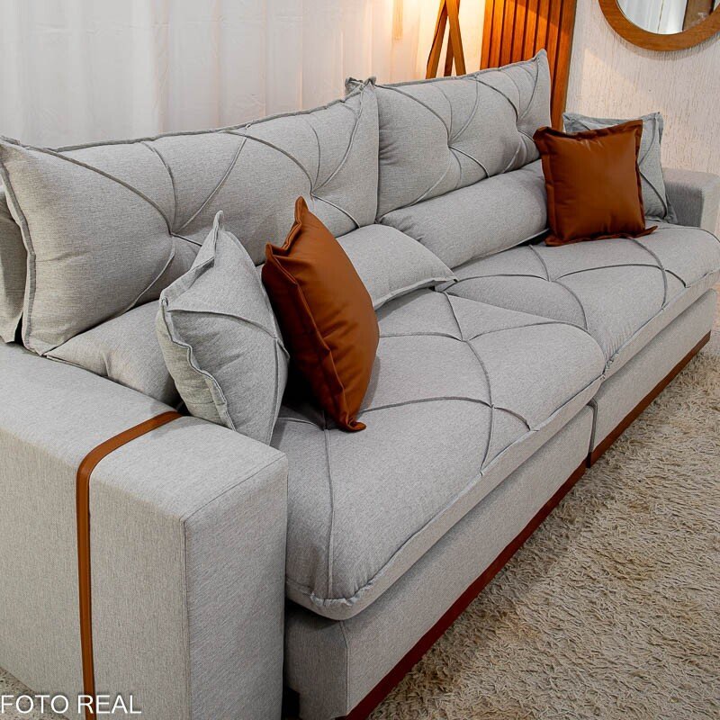 Sofá Retrátil Reclinável Gran Bello 2.90m Linho Cinza 31 - Molas Ensacadas - Imagem 5