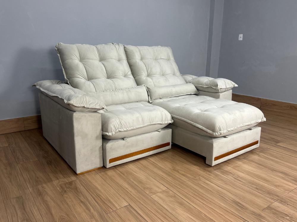 Sofá Retrátil e Reclinável Istambul 2.30m - Bege Veludo - Imagem 4