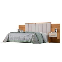 Cabeceira Casal Íris Cinamomo/Off Larg. 1.40m Acolchoada Linho Bege e Detalhe Ripado - D Doro