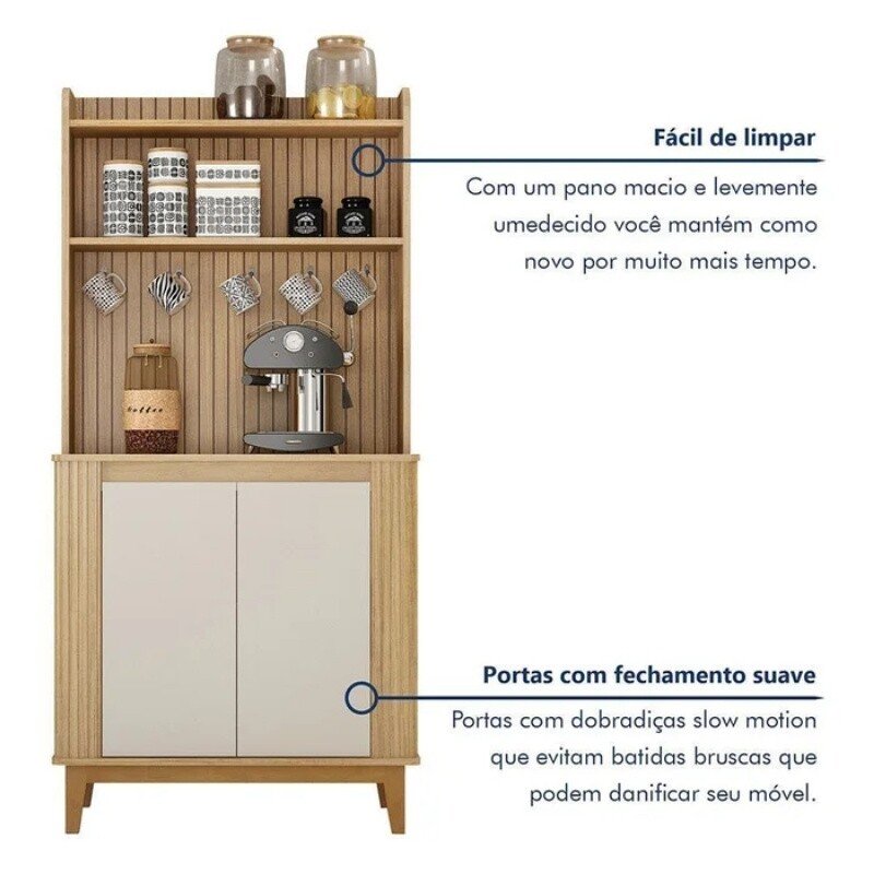 Cantinho do Café Mantiqueira Larg. 0.70m Cinamomo/Off C/ 2 Portas - Valdemóveis - Imagem 4