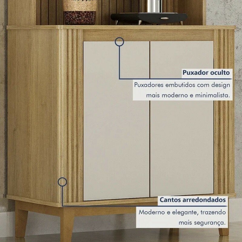 Cantinho do Café Mantiqueira Larg. 0.70m Cinamomo/Off C/ 2 Portas - Valdemóveis - Imagem 6