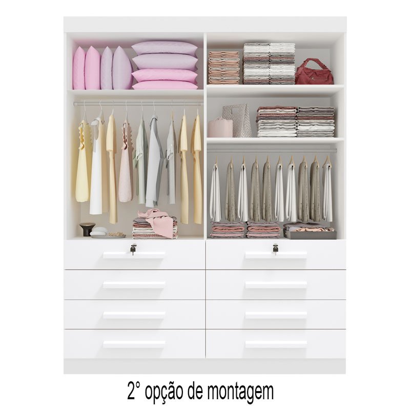 Roupeiro Solteiro Mônaco Branco 4 Portas 8 Gavetas Larg. 1.60m - D Doro - Imagem 3