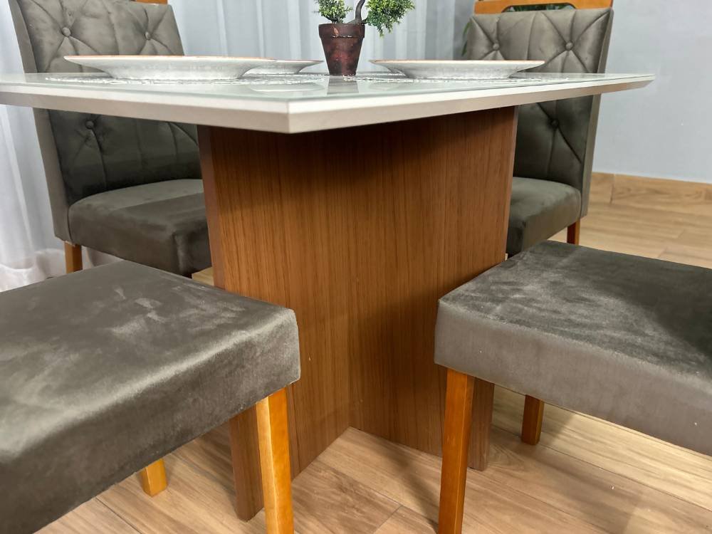 Mesa de Jantar Helo 1.20x0.90 Com 4 Cadeiras Jasmim - Mel/Off White/Marrom Veludo - Imagem 4