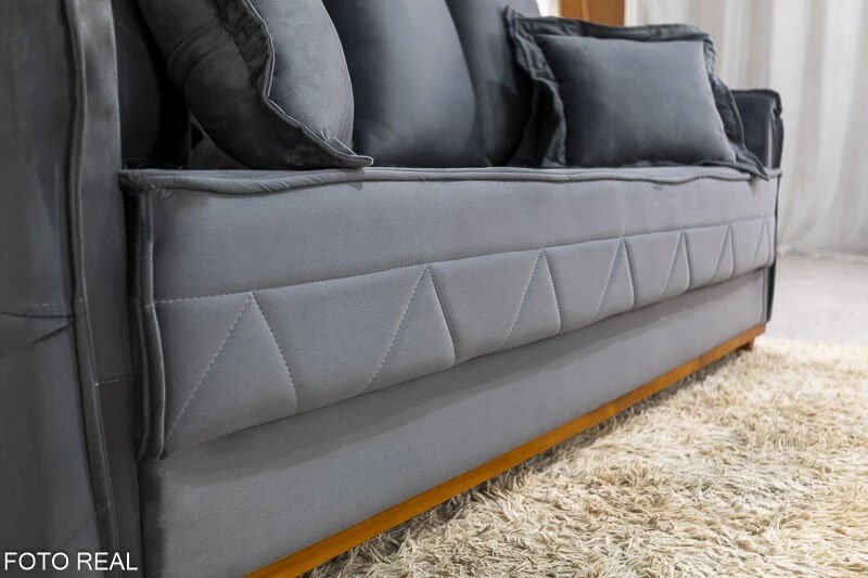 Sofá 3 lugares Vican Veludo Cinza 5001 Larg. 2.00m - Molas Bonnel - Imagem 7