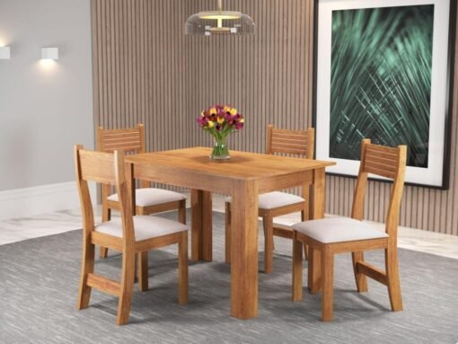 Mesa de Jantar Palace 1.10x0.75 Com 4 Cadeiras Brisa Veludo - Mel/Blonde Pastel