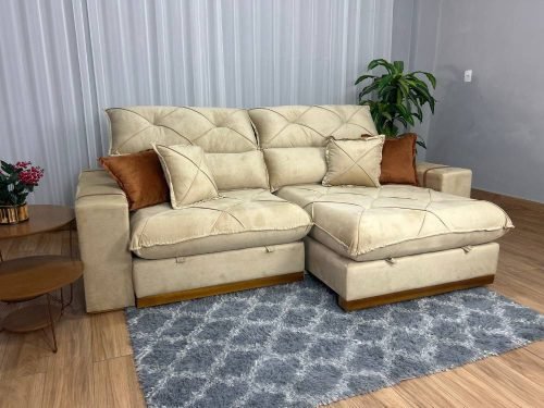 Sofá Retrátil Reclinável Pleno 2.50m - Bege Veludo - Imagem 2