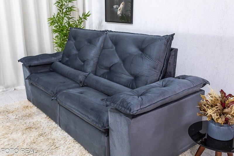 Sofá Retrátil Reclinável Roma 2.00m Veludo Cinza 20 - D28 Soft - Imagem 7