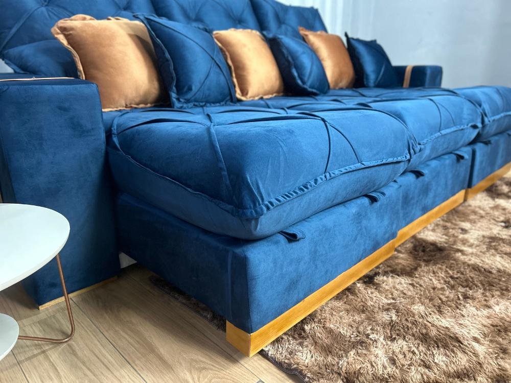 Sofá Retrátil Reclinável Pleno 3 Módulos 2.90m - Azul Veludo - Imagem 8