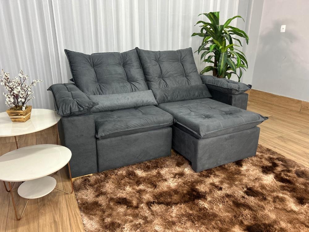 Sofá Retrátil Reclinável Atenas 2.00m - Cinza Veludo - Imagem 4