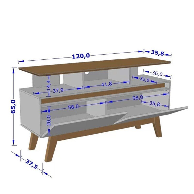 Rack Bancada Rubi Larg. 1.20m Cinamomo/Off para TV até 50" - Bechara - Imagem 3