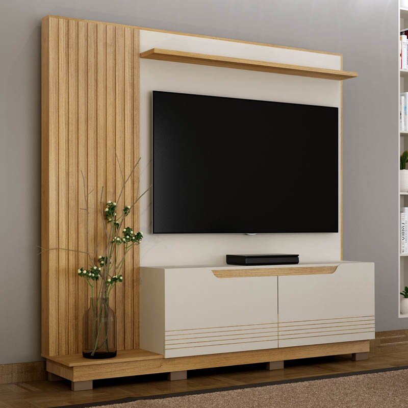 Home Santiago Larg. 2.00m Off/Cinamomo Ripado TV até 80" - Valdemoveis