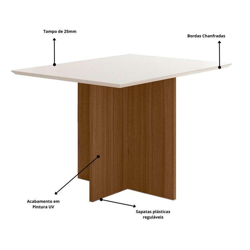 Mesa de Jantar Helo 120×90 Vidro Off/Base Mel - Poliman - Imagem 5