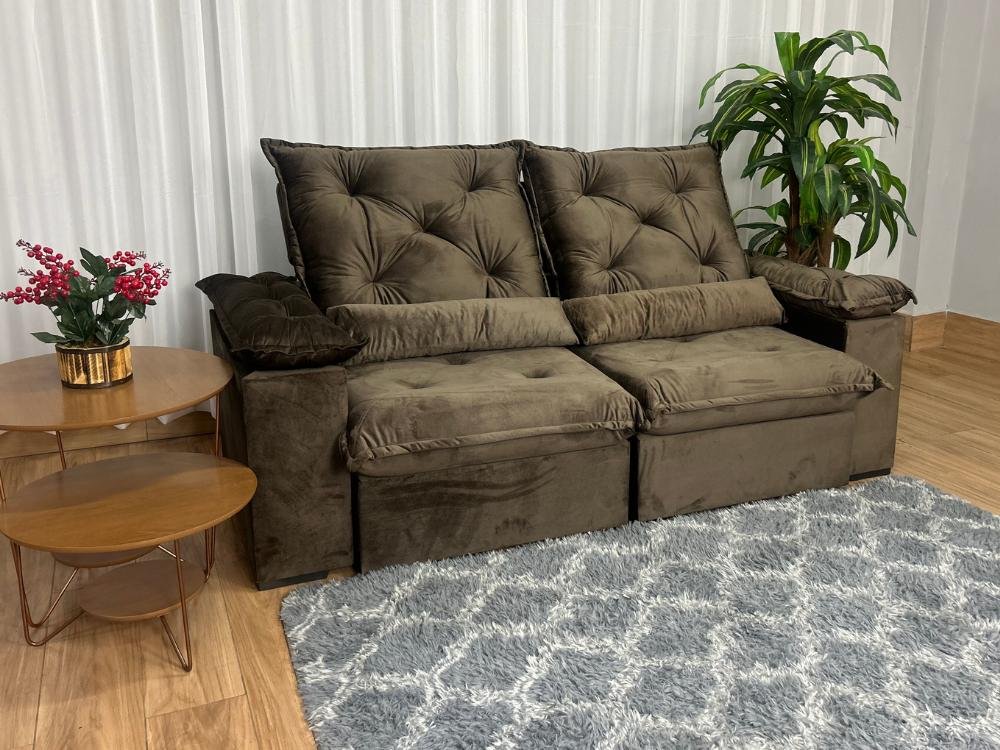 Sofá Retrátil Reclinável Porto Madeiro 2.00m- Marrom Veludo - Imagem 2