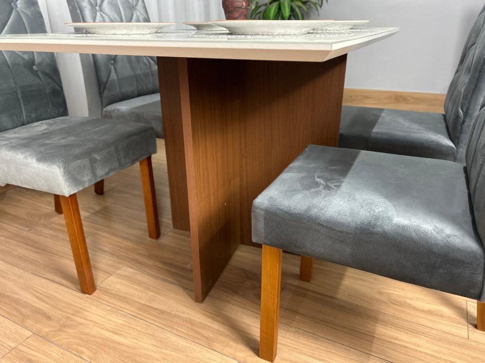 Mesa de Jantar Helo 0.90x0.90 Com 4 Cadeiras Jasmim - Mel/Off White/Cinza Veludo - Imagem 3