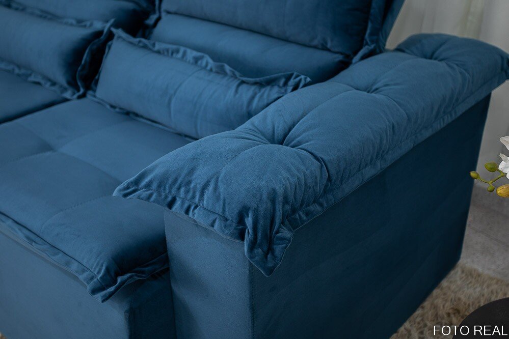Sofá Retrátil Reclinável Nicole 1.80m Veludo Azul A16 - Imagem 7