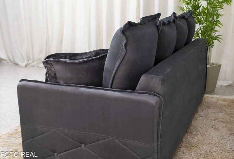 Sofá 3 lugares Vican Veludo Cinza 5001 Larg. 2.00m - Molas Bonnel - Imagem 4