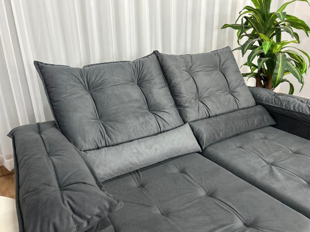 Sofá Retrátil Reclinável Atenas 2.00m - Cinza Veludo - Imagem 6