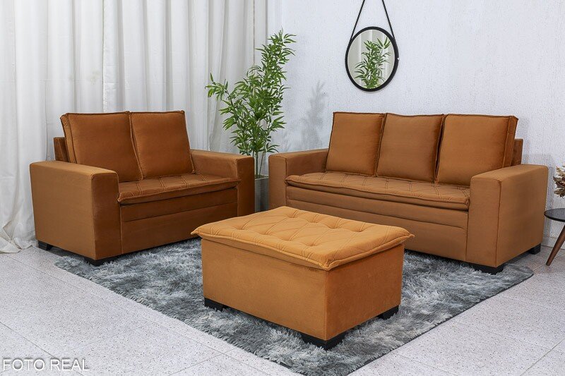 Sofá 3 e 2 lugares França com Puff Veludo Terracota A62 Larg. 1.86m