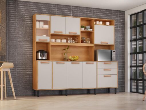 Armário Kit de Cozinha Nápoles 2,20m - Cinamomo/Off White