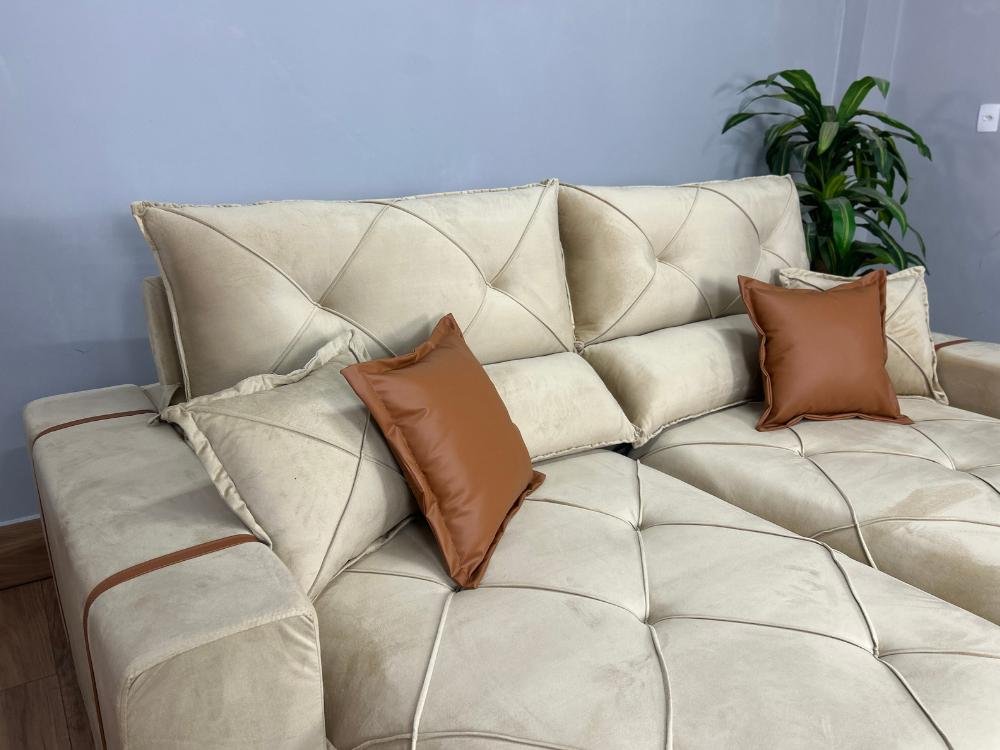 Sofá Retrátil e Reclinável Gran Bello 2.00m - Bege Veludo - Imagem 5