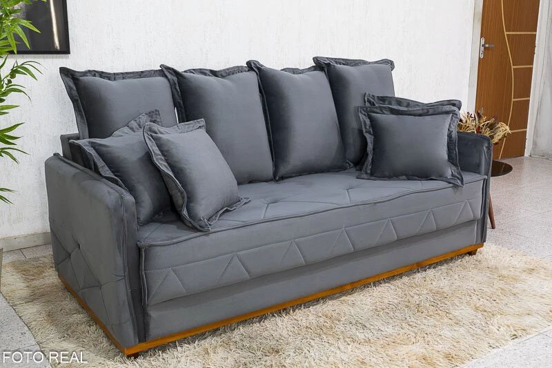 Sofá 3 lugares Vican Veludo Cinza 5001 Larg. 2.00m - Molas Bonnel