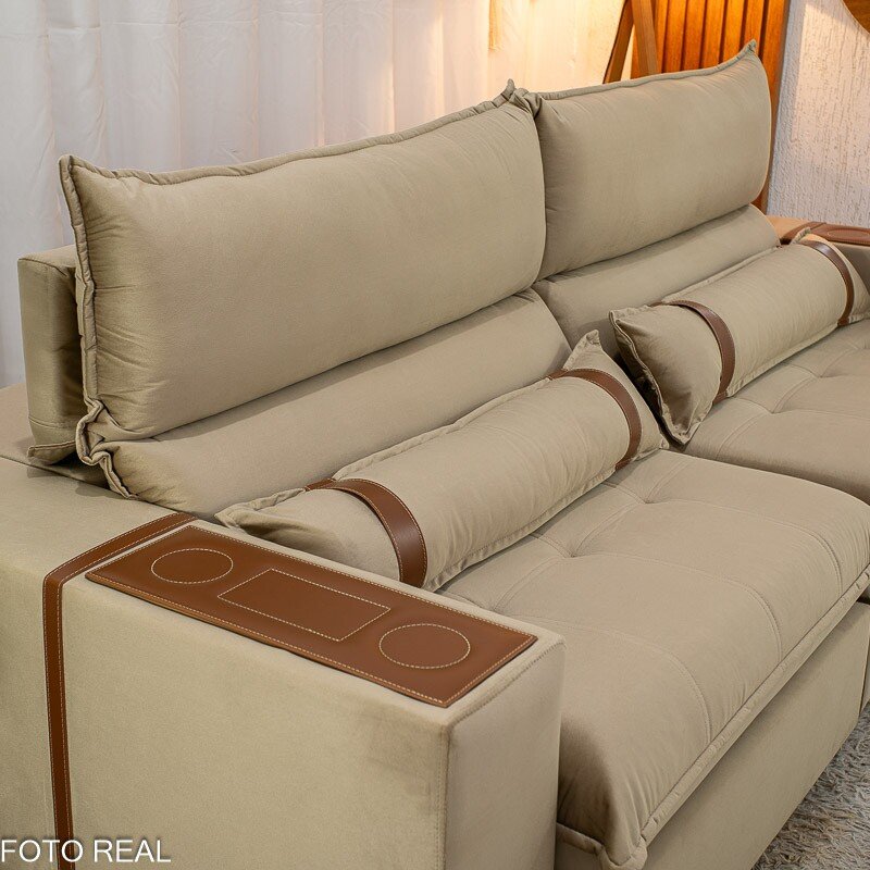 Sofá Retrátil Reclinável Ravello 2.50m Veludo Bege 3040/04 - Molas Ensacadas Pockets - Imagem 8