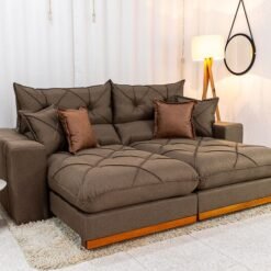 Sofá Retrátil Reclinável Gran Bello 2.30m Linho Marrom 28 - Molas Ensacadas Pocket