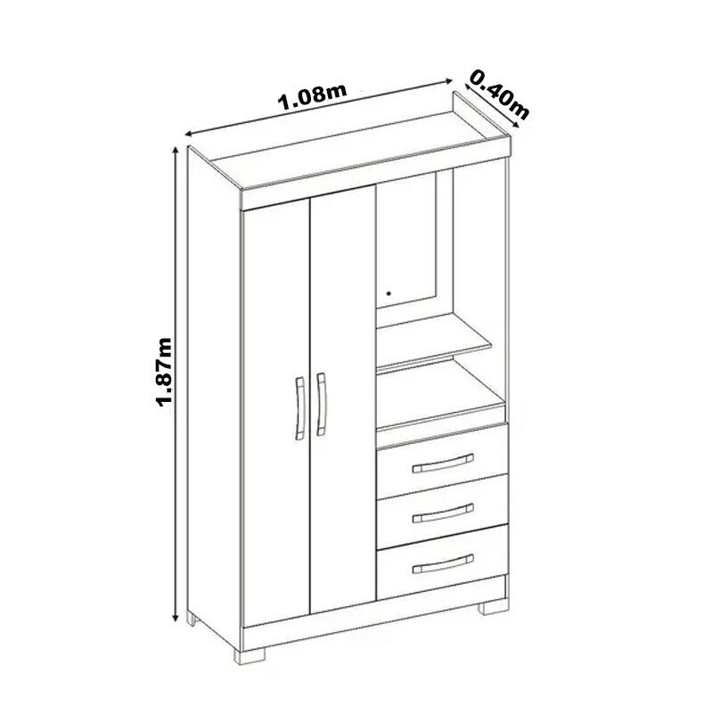 Roupeiro Solteiro NT 6020 Freijo/Off 2 portas 3 Gavetas Flex C/Pés Larg. 1.08m - Notável - Imagem 3