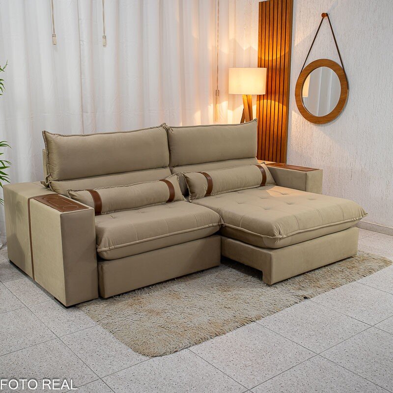 Sofá Retrátil Reclinável Ravello 2.50m Veludo Bege 3040/04 - Molas Ensacadas Pockets - Imagem 4