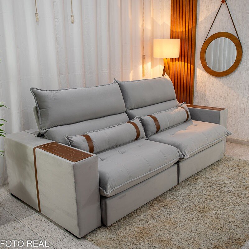 Sofá Retrátil Reclinável Ravello 2.50m Veludo Prata 3040/03 - Molas Ensacadas Pockets - Imagem 4
