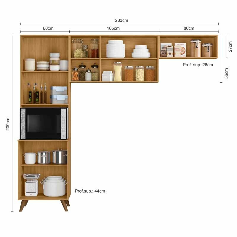 Armário Cozinha Olinda Freijó/Off Paneleiro + Aéreo 1.05m + Aéreo de Geladeira Ripado 3D - Poliman - Imagem 2